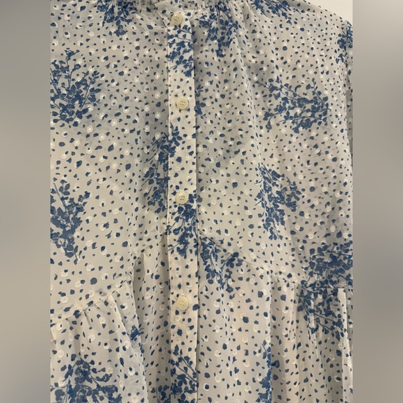 Fate Blue Floral High Neck Balloon Long Sleeve Button Mini Dress Size S - Picture 2 of 6